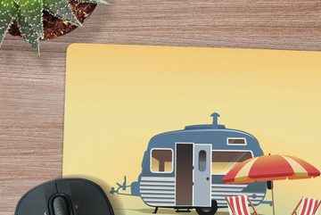MuchoWow Gaming Mauspad Illustration eines Wohnmobils am Strand (1-St), Mousepad mit Rutschfester Unterseite, Gaming, 40x40 cm, XXL, Großes