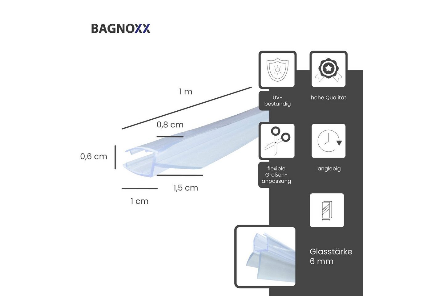 Thumbnail - Bagnoxx Duschdichtung, L: 100 cm, (Duschdichtung Schleiflippendichtung 100cm, 1-St), Schleiflippendichtung, doppelte Wei...