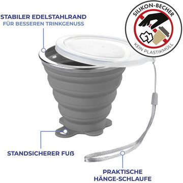 Maximex Becher To-Go, Edelstahl, Kunststoff, Silikon, faltbar, je 250 ml, 2-teilig