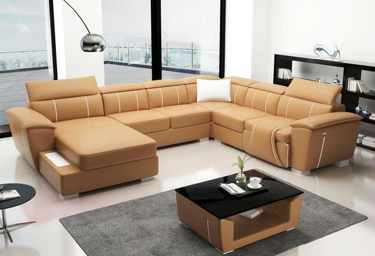 Ecksofa JVmoebel Leder U-Form Ecksofa Braun Relax Multifunktion Wohnlandschaft Sofa Couch