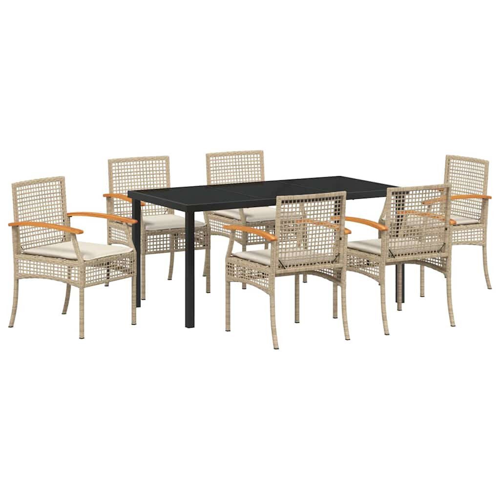 vidaXL Gartenlounge-Set Garten Essgruppe 7 pcs Beige Poly-Rattan, (7-tlg)