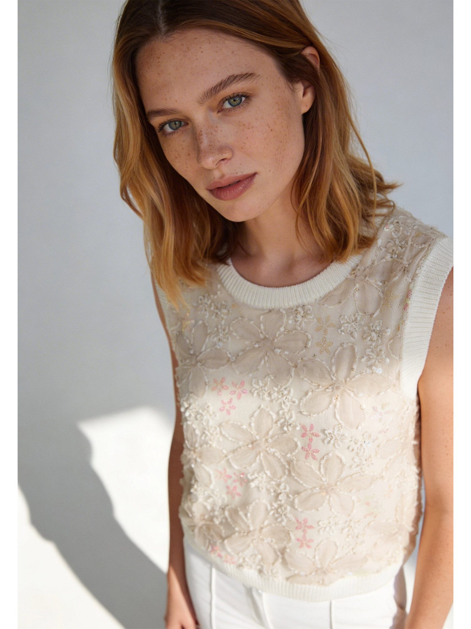 MORE&MORE Stricktop kurzes, edel besticktes Stricktop