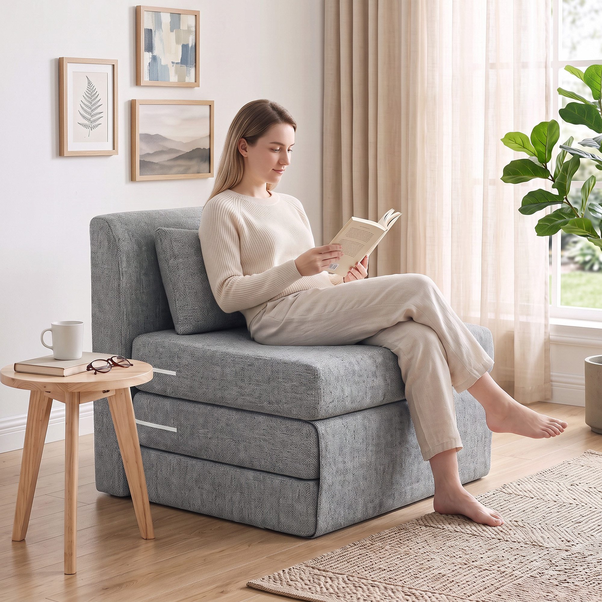 HOMCOM Bodenkissen Schlafsessel Klappbares Gästebett, Klappbar und multifunktional als Sofa & Bett verwendbar