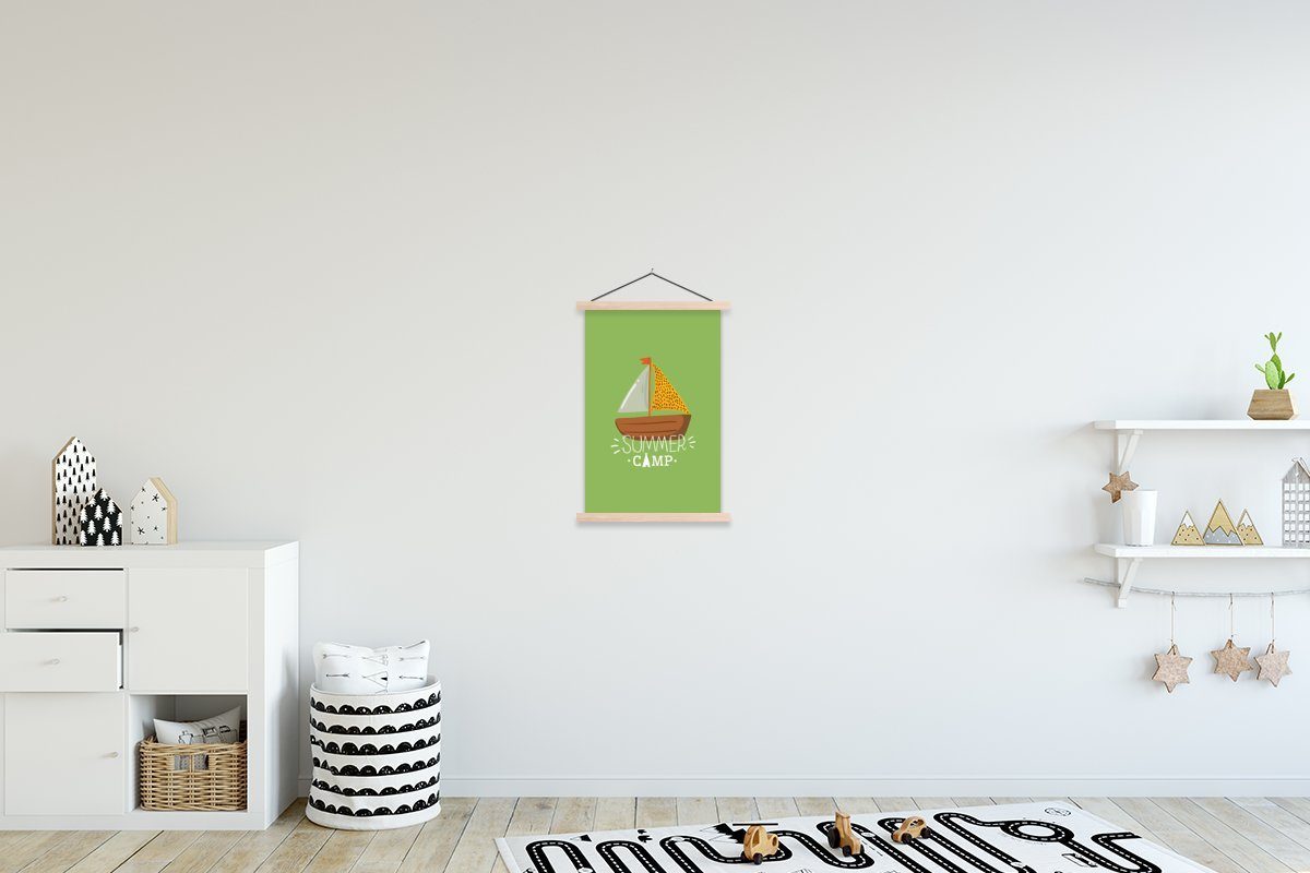 MuchoWow Poster Boot - Braun - Grün, (1 St), Posterleiste, Textilposter für Wohnzimmer, Bilderleiste, Magnetisch
