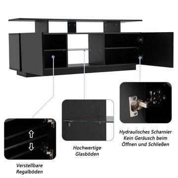 IDEASY TV-Schrank Schwarzer TV-Schrank, 16-Farben-LED-Beleuchtung, 140 x 35 x 55 cm, USB, Spielekonsolen-Entertainment-Center mit Lagerregal