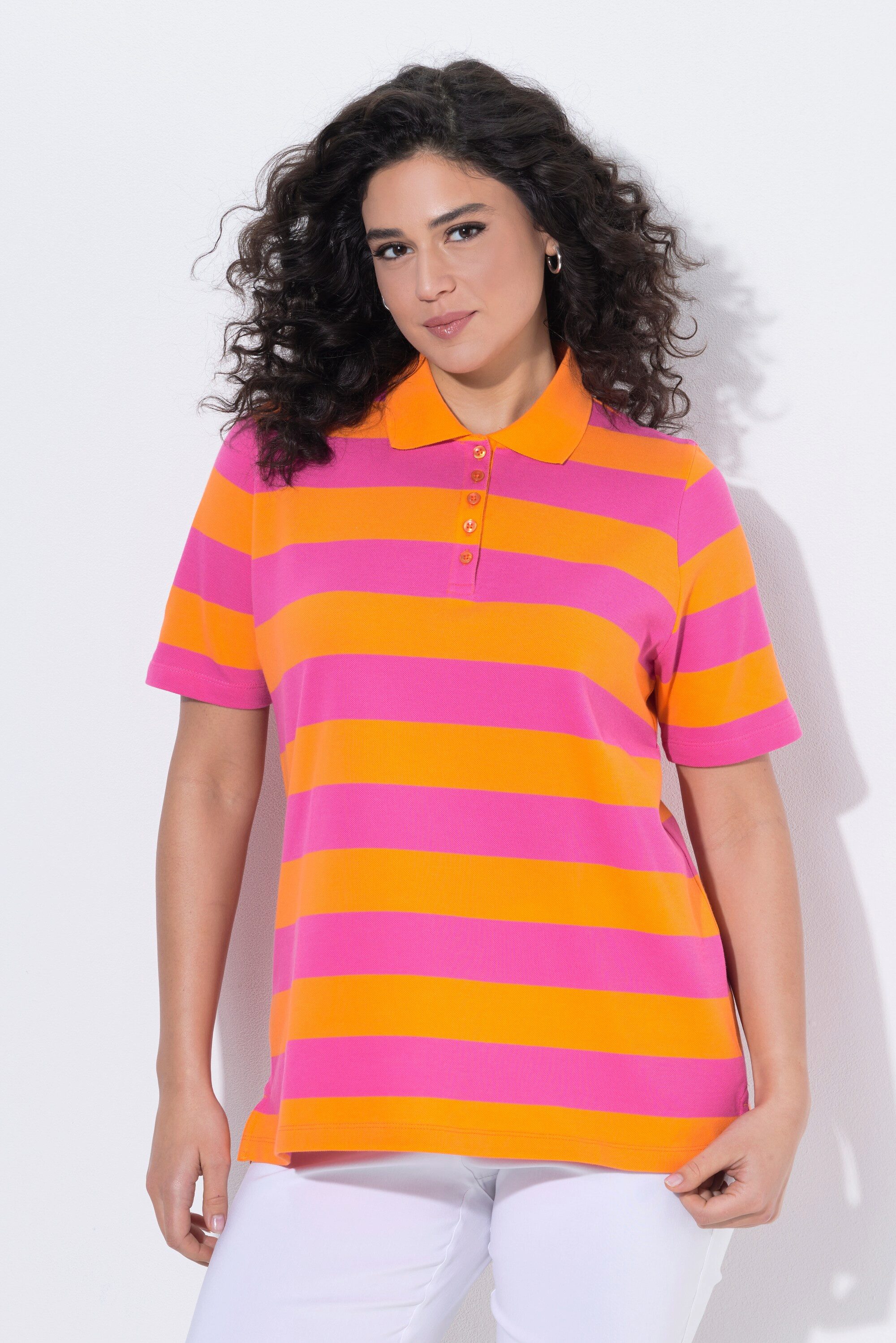 Ulla Popken Poloshirt Poloshirt Streifen Polokragen Halbarm Pima Cotton
