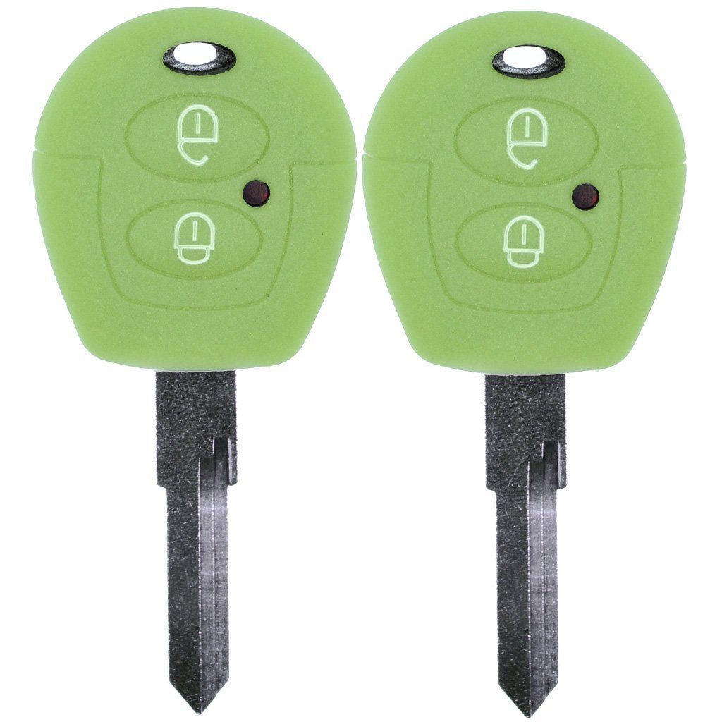 mt-key Schlüsseltasche 2x Autoschlüssel Silikon Schutzhülle im 2er-Set, für VW SEAT Skoda T4 Fox Sharan Polo Cordoba 2 Tasten Fernbedienung Fluoreszierend Grün