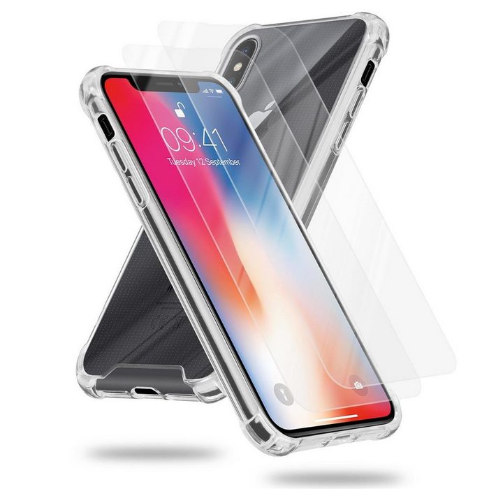 Cadorabo Handyhülle Hybrid Acrylic + 2x Tempered Gläser Apple iPhone X / XS Hülle und 2x Tempered Schutzglas - Schutzhülle - Cover Case