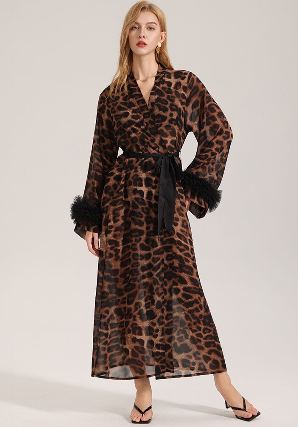 Vivi Idee Morgenmantel Bademantel Schlafmantel kimono 3587, Bindegürtel, Seidig, satin, Sauna, Einheitsgröße