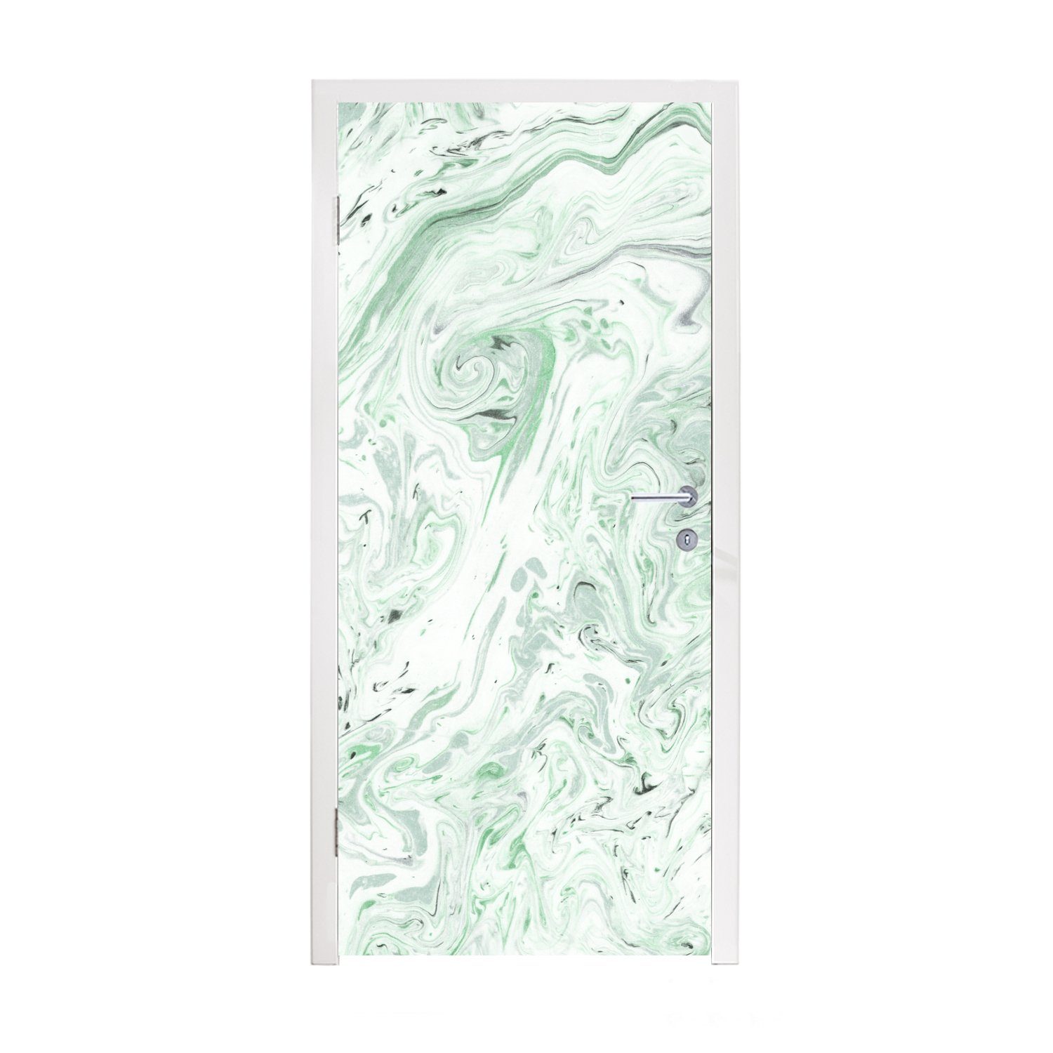 MuchoWow Türtapete Marmor (1 cm - Grün bedruckt, Türaufkleber, Matt, für 75x205 Tür, St), Fototapete - Weiß