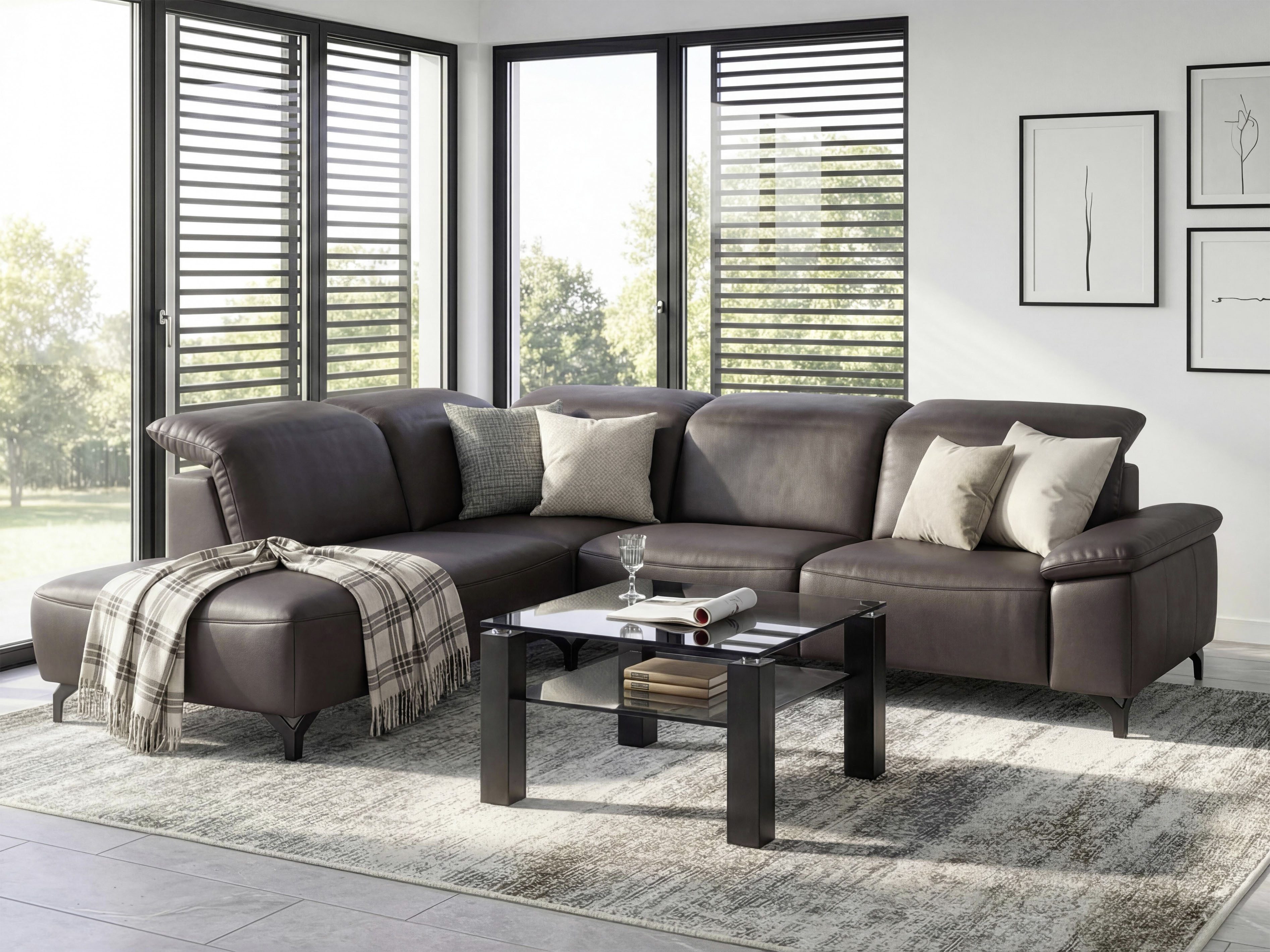 Musterring Ecksofa MR370, 3 Teile, Edles Leder in 3 Farben, Sitzkomfort nach Wahl, Maße 288 x 241 cm