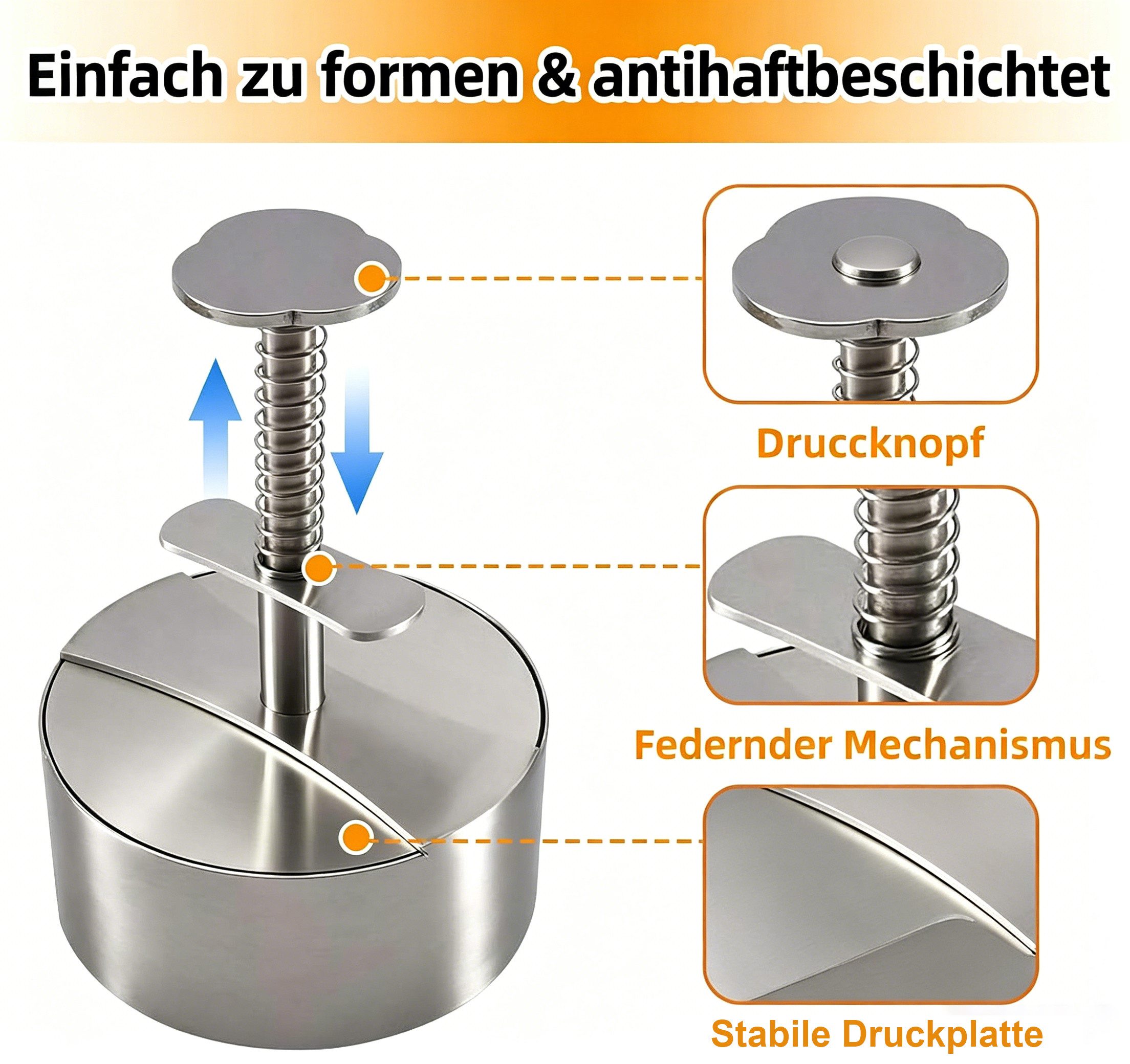 ibettertec Burgerpresse Edelstahl Burger Presse, Verstellbarer Hamburger Patty Maker 12cm, Edelstahl, Robuste Antihaft-Patty-Form für Rindfleisch, Fleisch, BBQ, – Bild 5 von 5