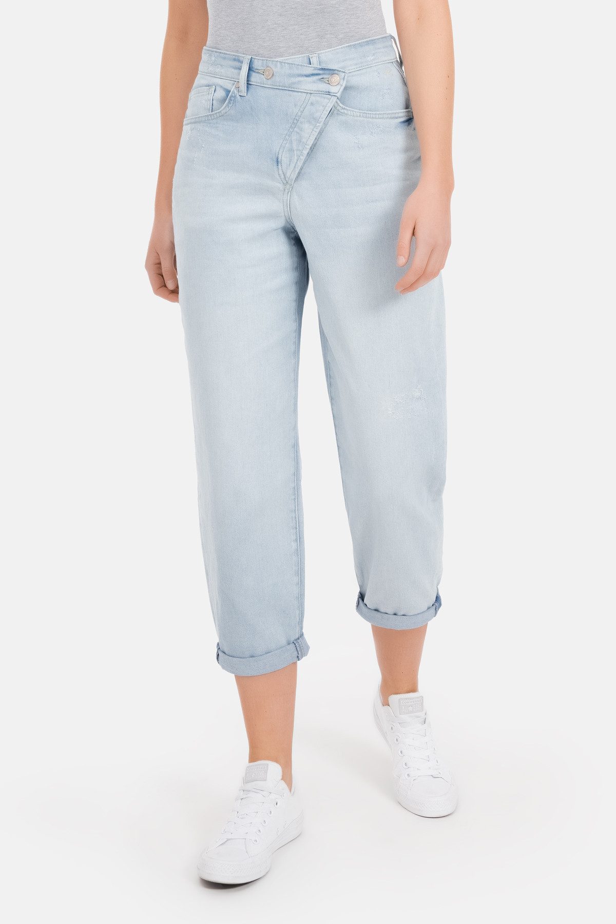 Recover Pants 7/8-Jeans Recover Pants Relaxed-Fit Jeans Gianna Asymmetrischer Verschluss, Buffies, Scraping, Destroyed-Elemente