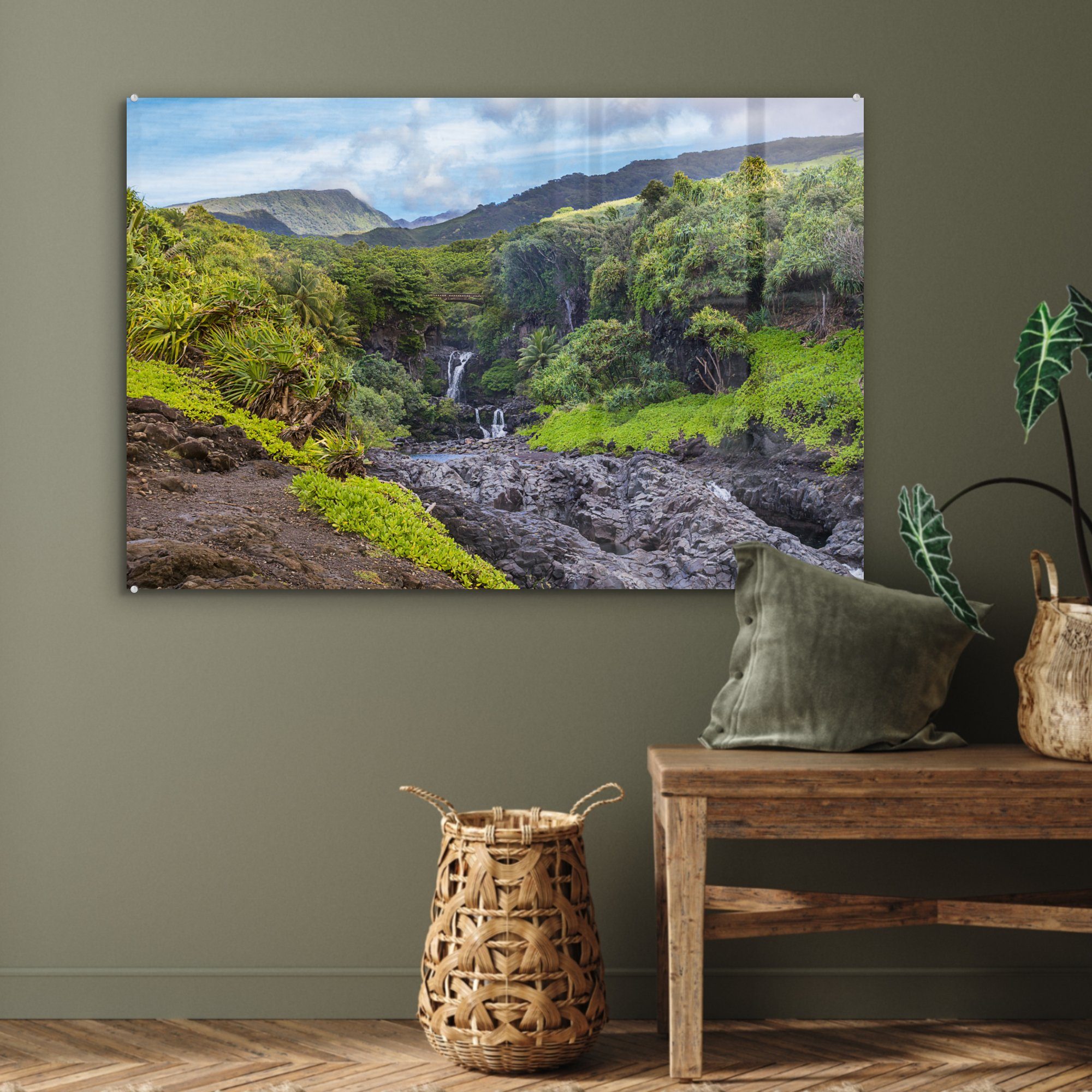 Schlafzimmer MuchoWow St), Vulkan Haleakala, Acrylglasbild & Wasserfälle Wohnzimmer Acrylglasbilder dem auf (1