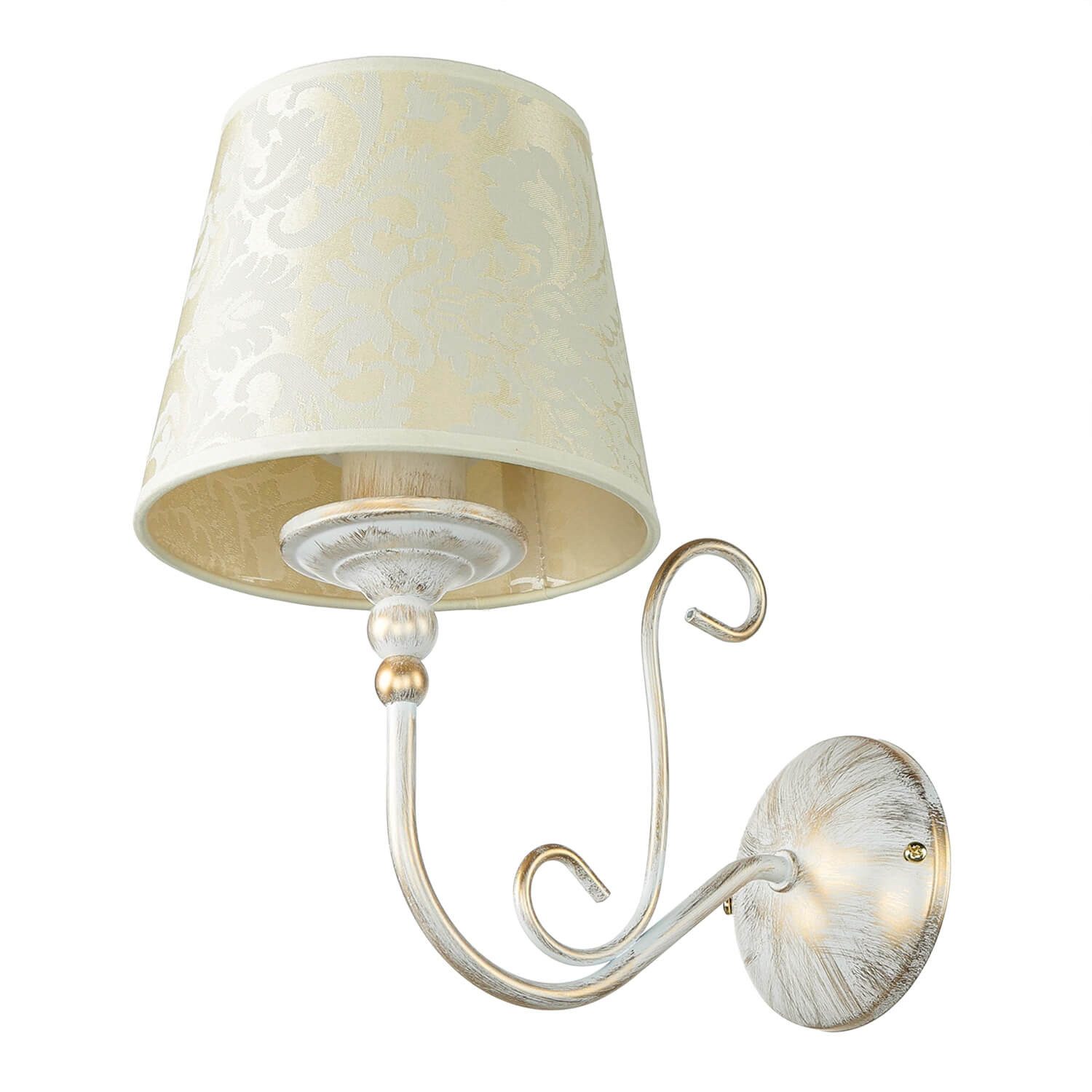 Licht-Erlebnisse Wandleuchte GANARA, ohne Leuchtmittel, Wandlampe Stoff Schirm in Shabby Gold Weiß Barock Motiv