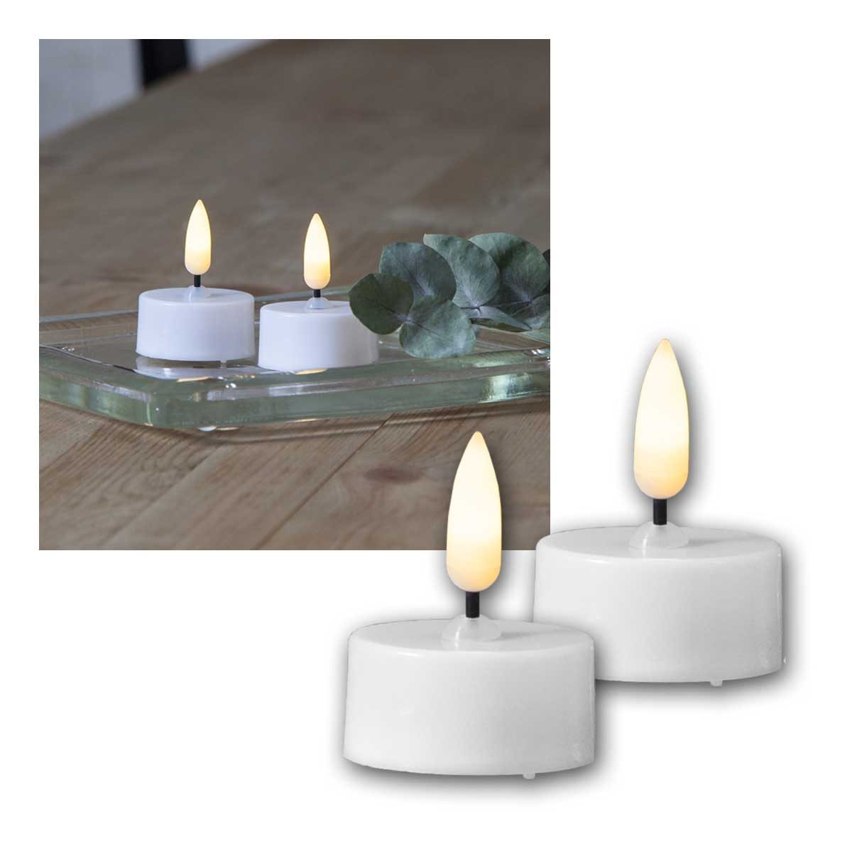 STAR TRADING LED-Kerze LED Teelicht Kerze 3D FLAMME, weiß, 4er Set, Timer, warmweiß
