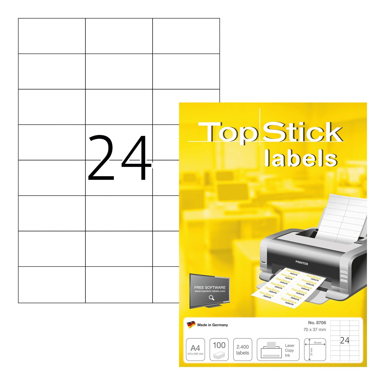 Etiketten TopStick 8706 Universal-Etiketten - 70 x 37 mm - weiß - 2.400 Stück