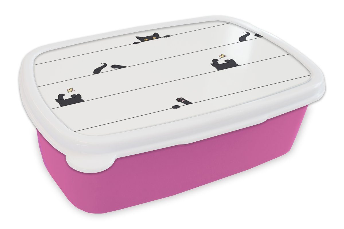 MuchoWow Lunchbox Katze - Muster - Maus - Jungen - Mädchen - Kinder - Kinder, Kunststoff, (2-tlg), Brotbox für Erwachsene, Brotdose Kinder, Snackbox, Mädchen, Kunststoff rosa
