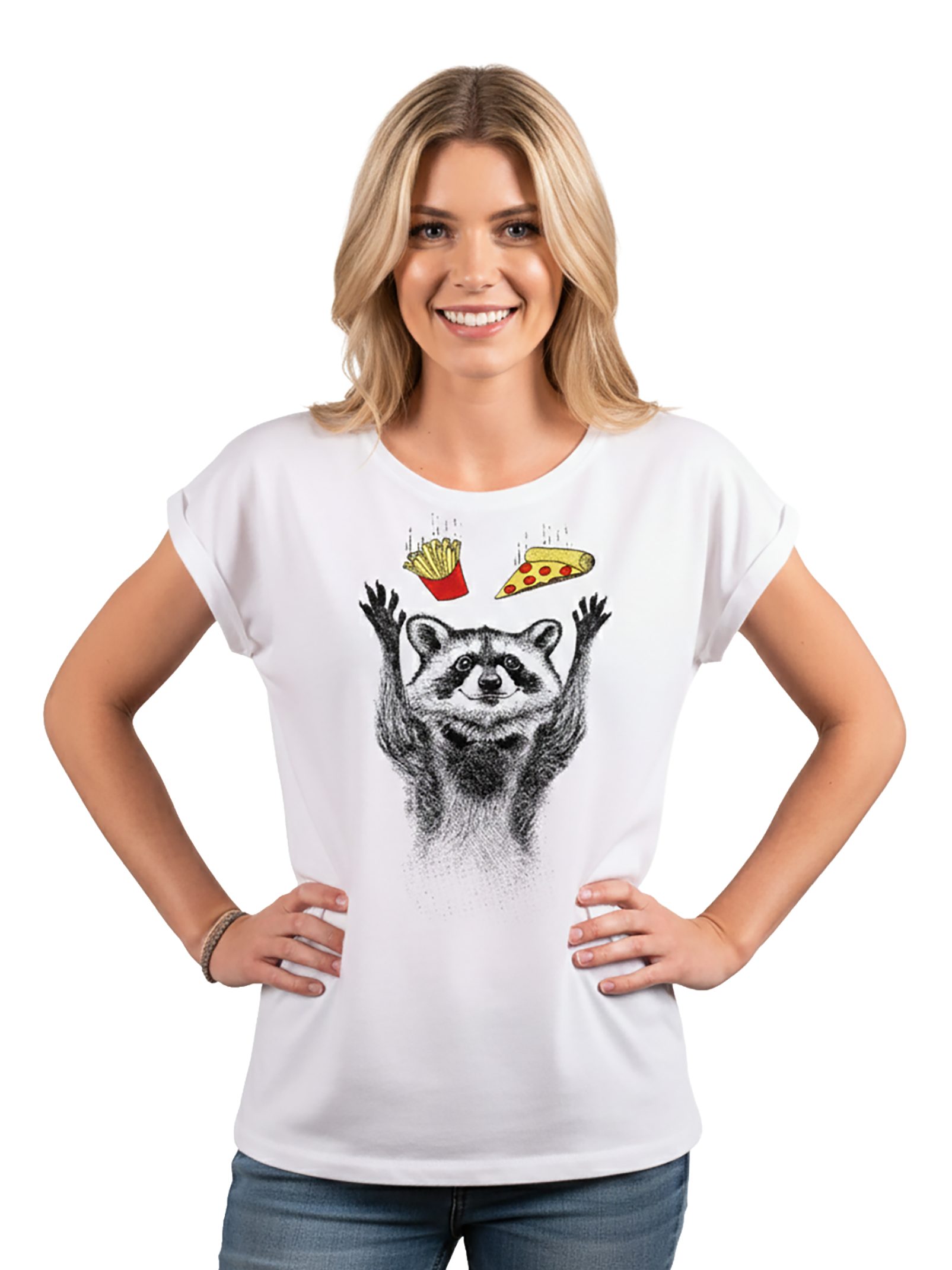 MAKAYA Print-Shirt Damen Waschbär Aufdruck Tunika Top Sommer Lustige Frauen Oberteile große Größen
