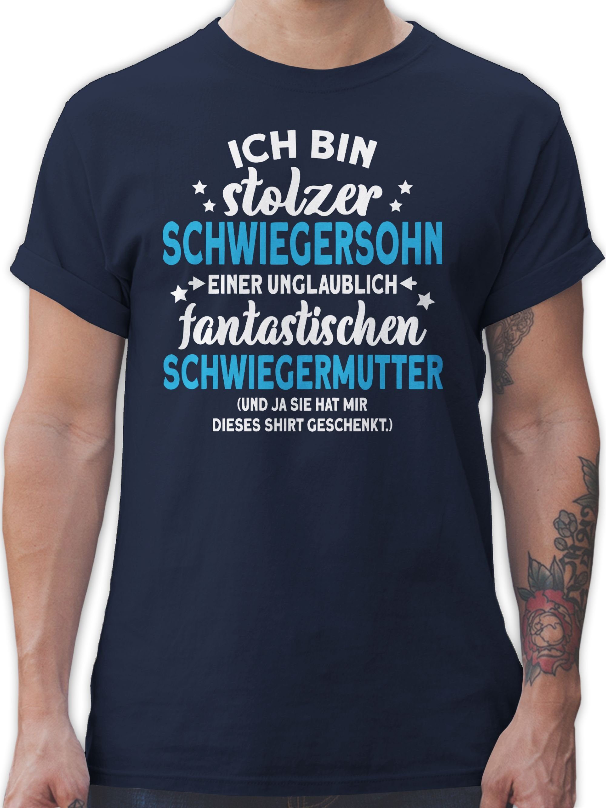 Shirtracer T-Shirt Stolzer Schwiegersohn - Schwiegermutter - Sie hat mir dieses Shirt ges Sprüche Statement 02 Navy Blau