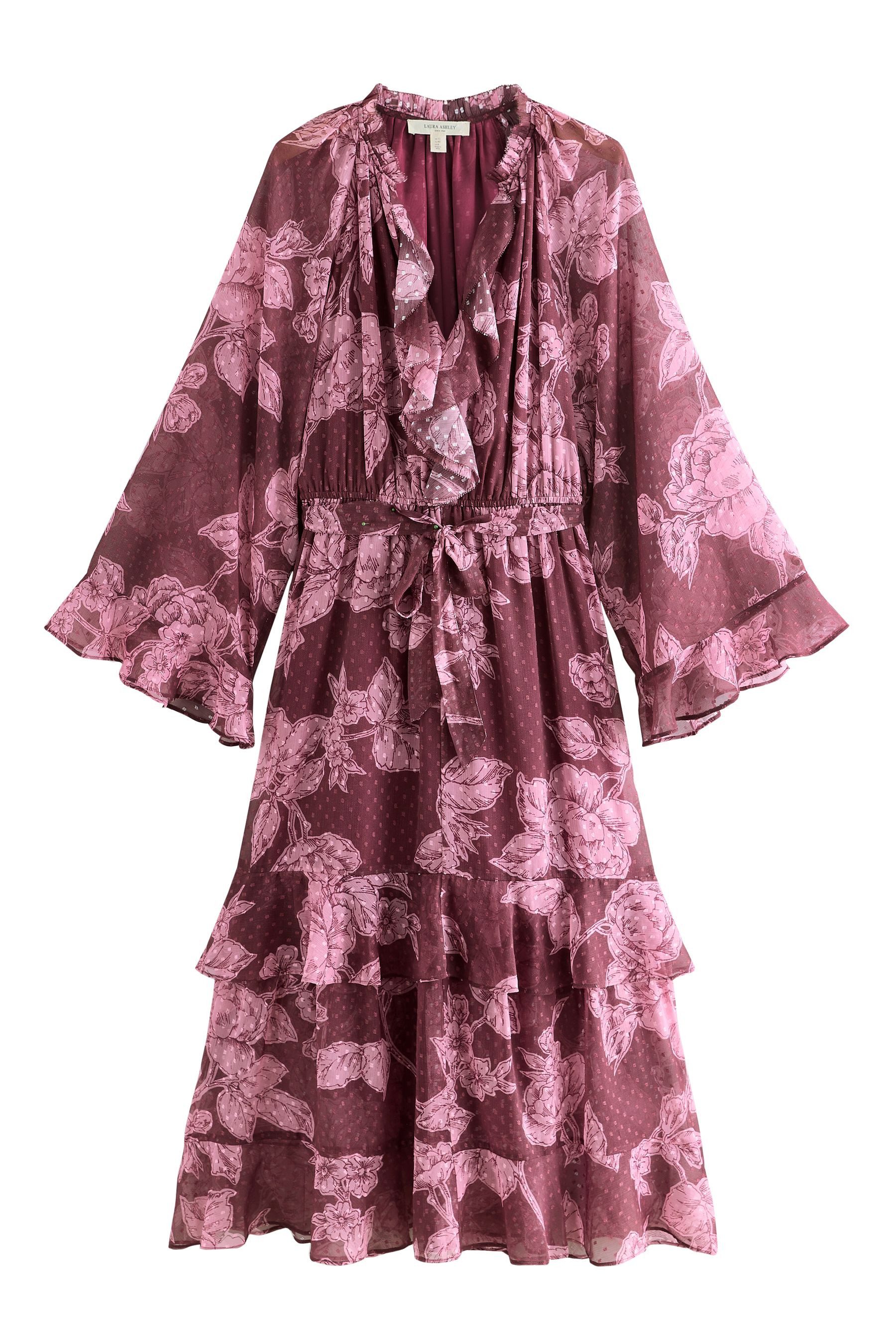 LAURA ASHLEY Maxikleid Laura Ashley Chiffon-Maxikleid mit Rüschen (1-tlg)