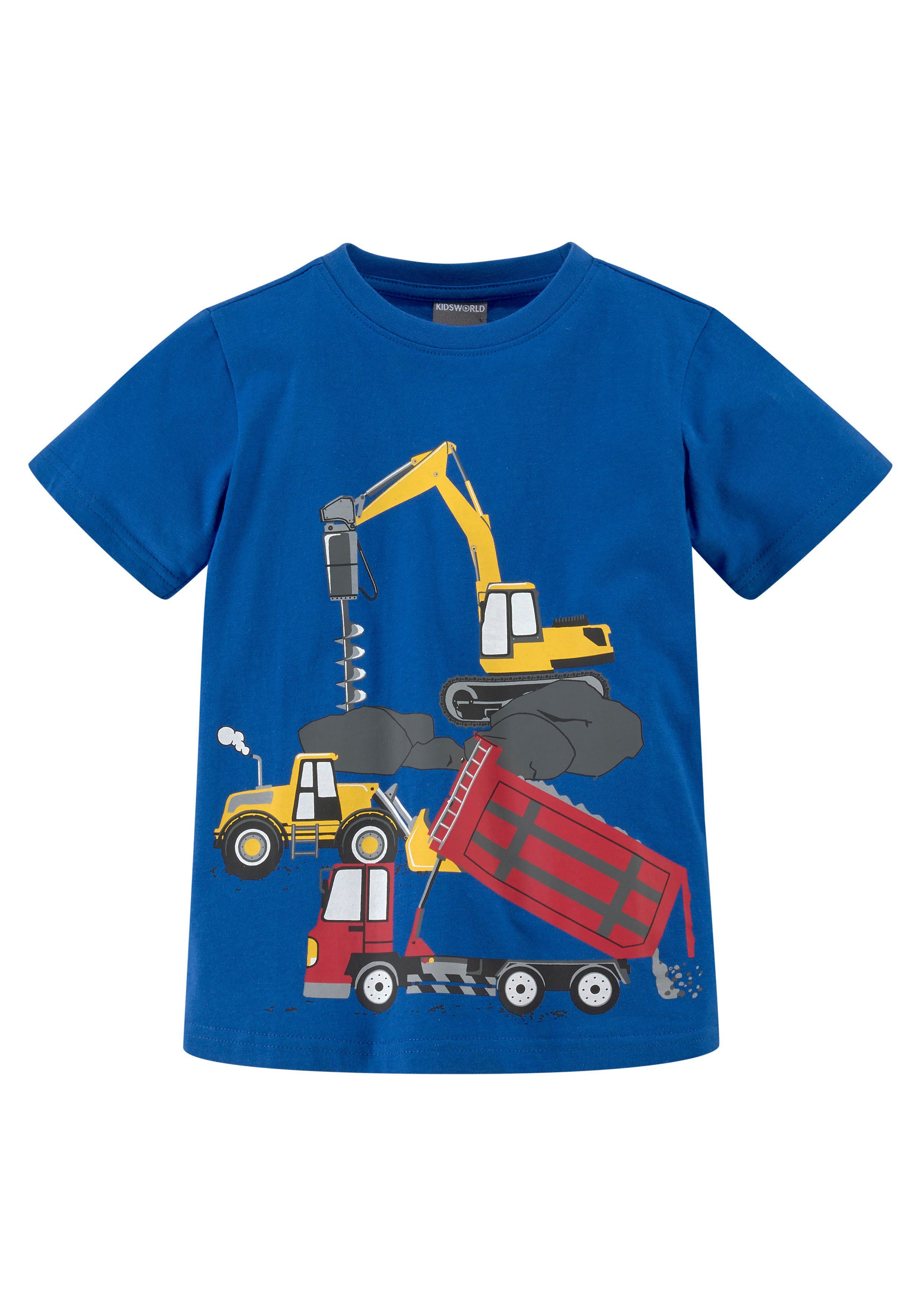 KIDSWORLD T-Shirt mit coolen BAUMASCHINEN Print Kurzarm, Basic-Passform, bedruckt, Rundhalsausschnitt. Reduzierter Preis € 10,99. Unverbindliche Preisempfehlung € 12,99, (€ 10,99 pro 1 Stk)