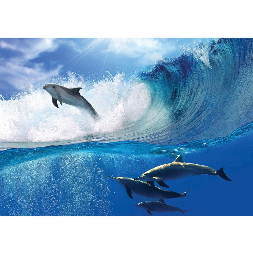 liwwing Fototapete Fototapete Delfin Meer Welle Tropfen Sonne Wasser liwwing no. 531, Meer