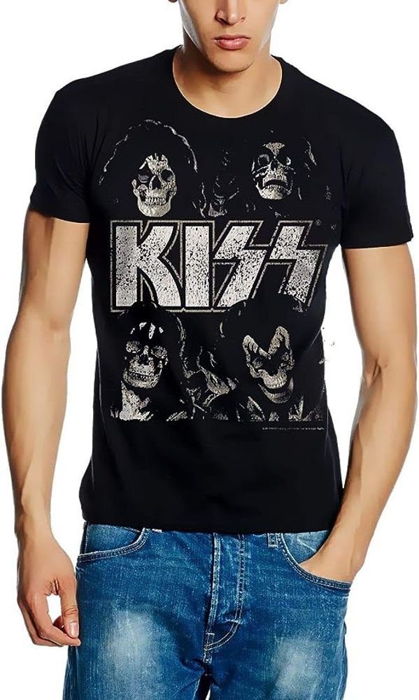 coole-fun-t-shirts Print-Shirt KISS HEADS T-SHIRT SKULL Schwarz M XXL - L XL 