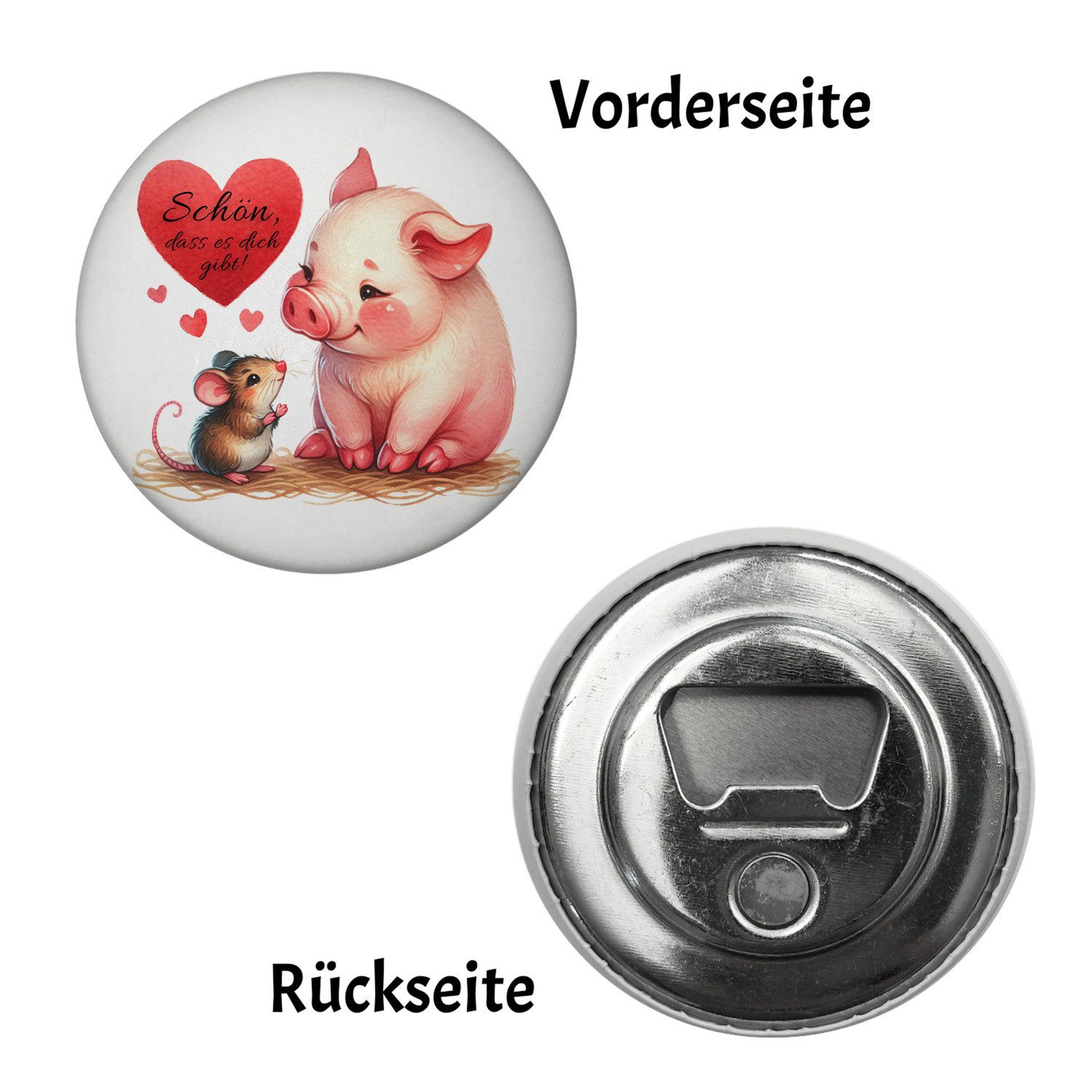 speecheese Magnet Schwein mit Maus und Herz Magnet Flaschenöffner rund Spruch Schön es