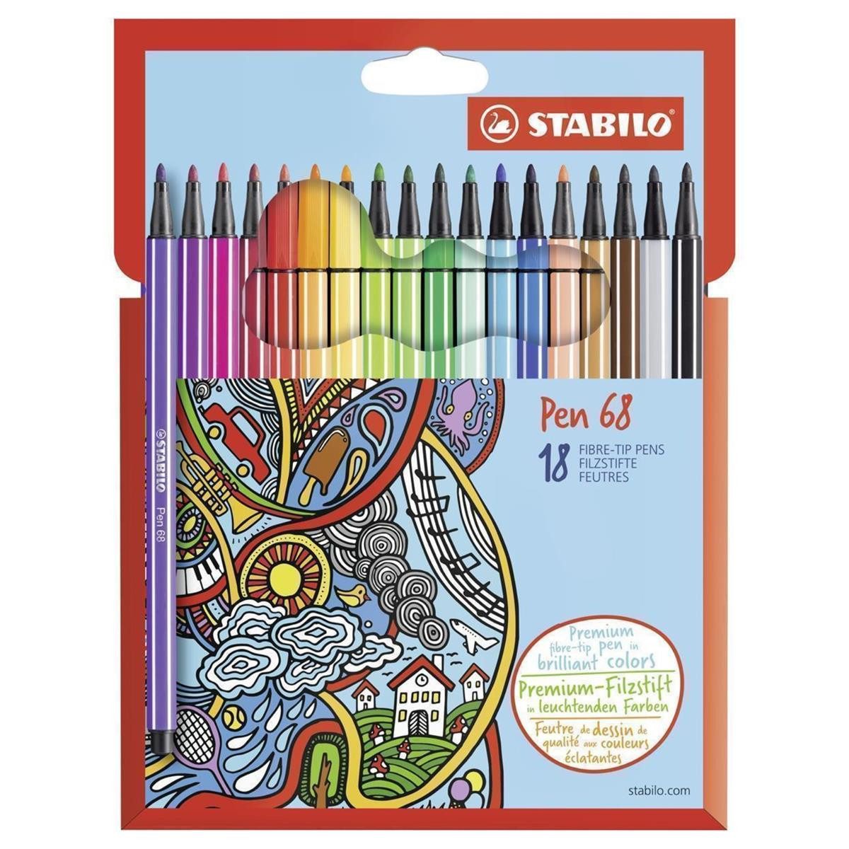Faserstift STABILO Pen 68 Filzstift - 1 mm - 18er Set - Kartonetui
