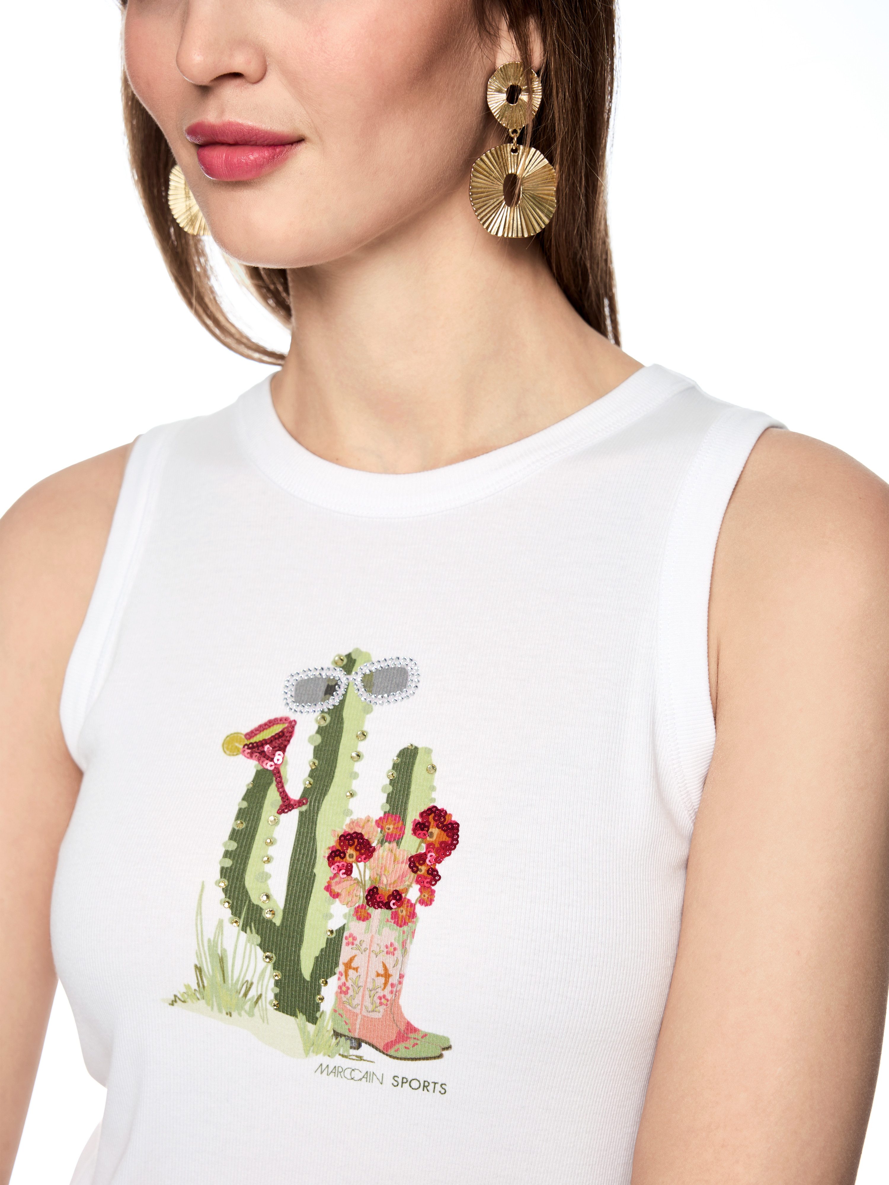 Marc Cain Ripptanktop Dessert Fiesta Premium Damenmode mit Kaktus-Print
