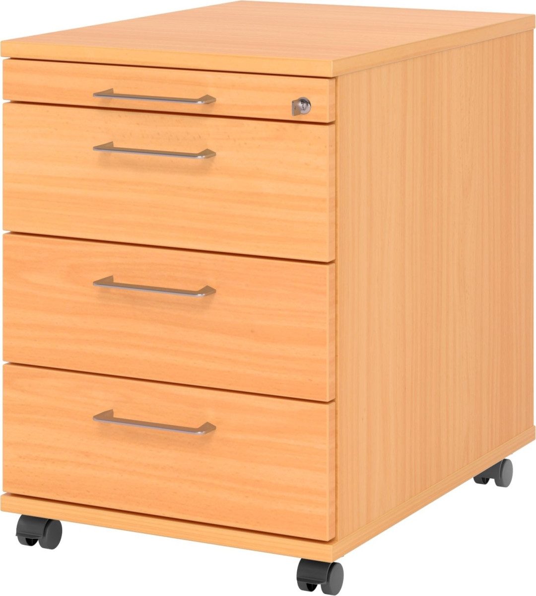 HAMMERBACHER Container Rollcontainer 58cm 3 Schübe Schloss Bügelgriff Buche