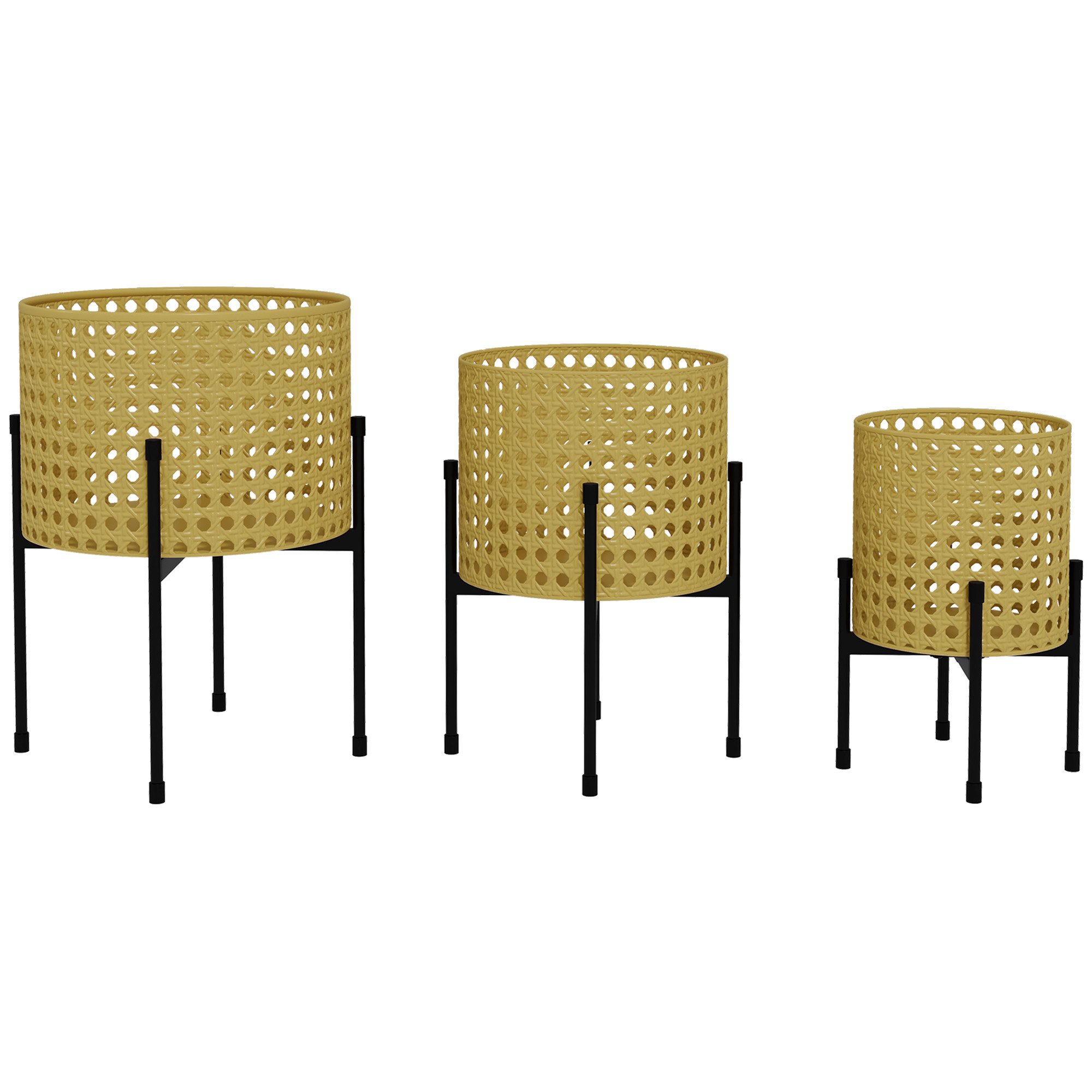 Blumenständer 3er-Set Pflanzenständer Blumenständer mit Rattanoptik aus Stahl