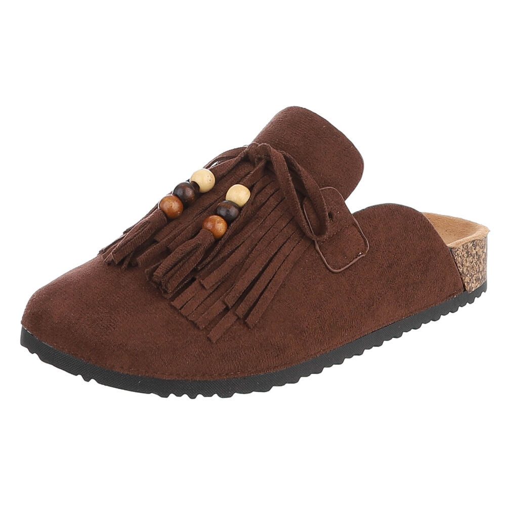 Damen Clog mit Fransen und Perlen, Schlupfschuh Pantolette