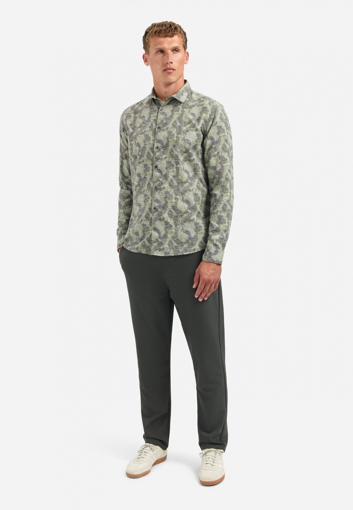 NO EXCESS Langarmhemd No Excess Bedrucktes T-Shirt Shirt Allover Printed Jacquard
