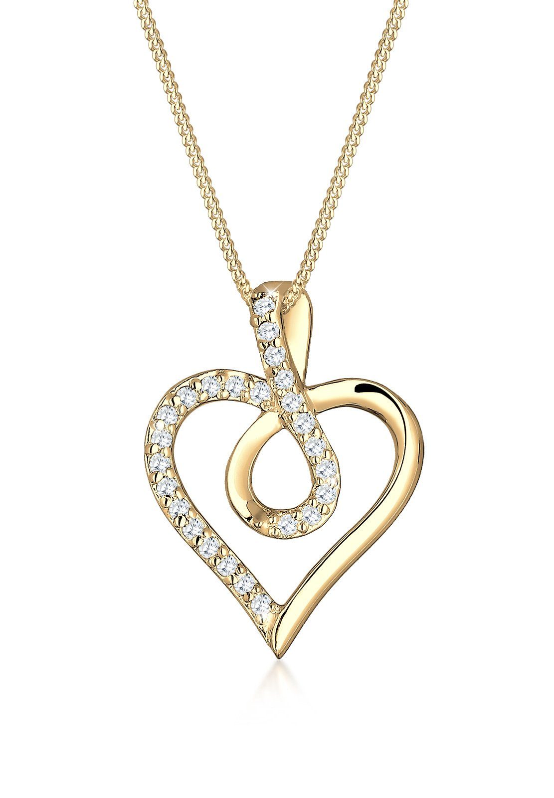 Elli Kette mit Anhänger Infinity Herz Gold Silber, Unendlichkeit Herz Zirkonia