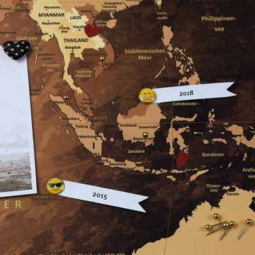 LANA KK Leinwandbild Weltkarte Pinnwand zum markieren von Reisezielen, deutsche Beschriftung