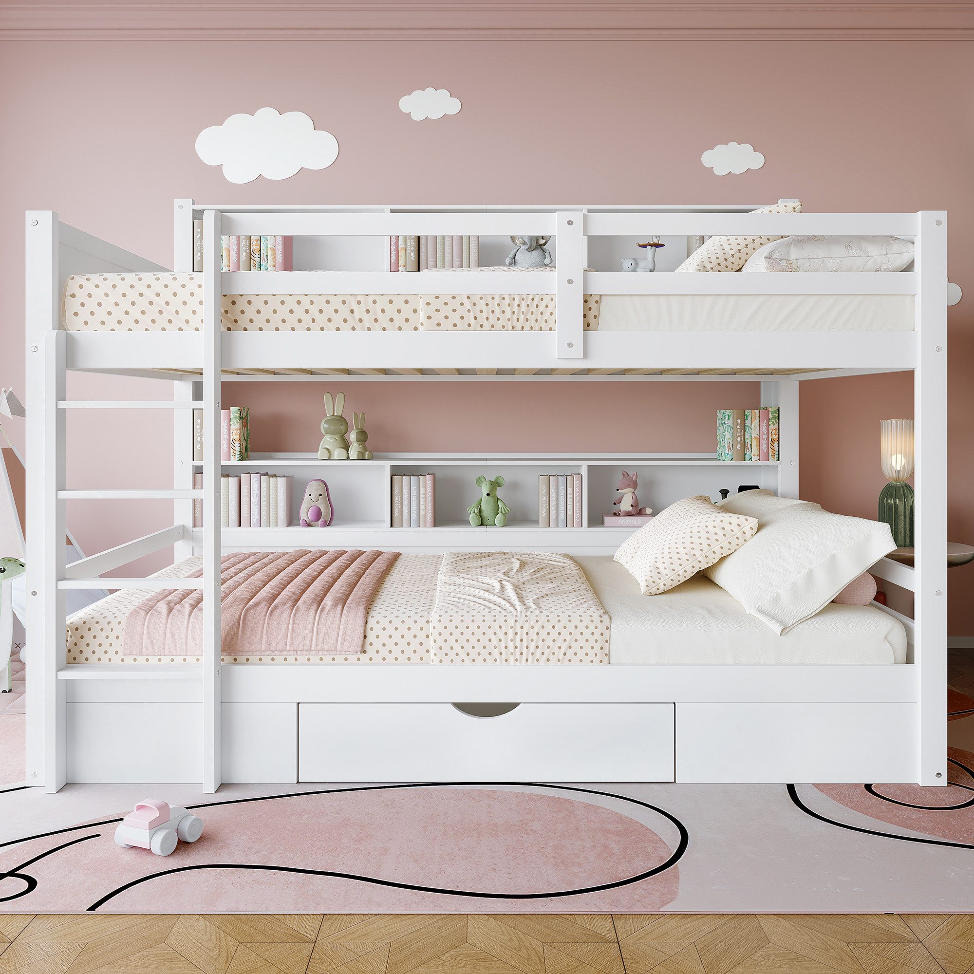 TavilaEcon Etagenbett Kinderbett Jugendbett mit Schubladen und Staufächern, 90x200cm