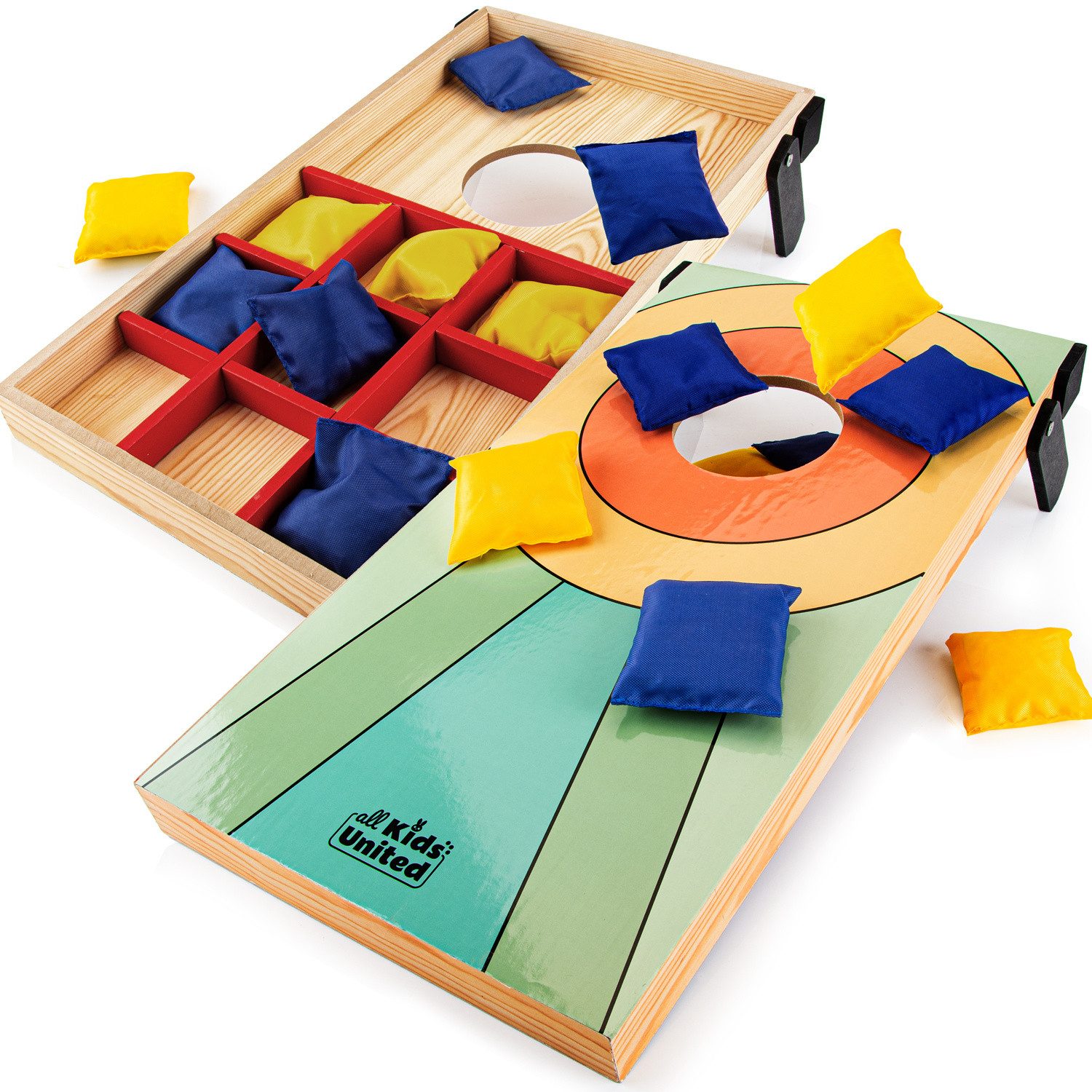 all Kids United Spiel Mini Cornhole Spiel für Kinder – Indoor & Outdoor Wurfspiel Set, Kinderspiel, Indoor & Outdoor Geschicklichkeitsspiel mit Sandsäckchen