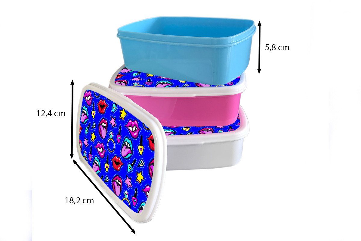 und Lunchbox Popart (2-tlg), - Muster Erwachsene, Kinder Blau, weiß für Brotdose, Neon Jungs MuchoWow Mädchen Kunststoff, für - Brotbox und -