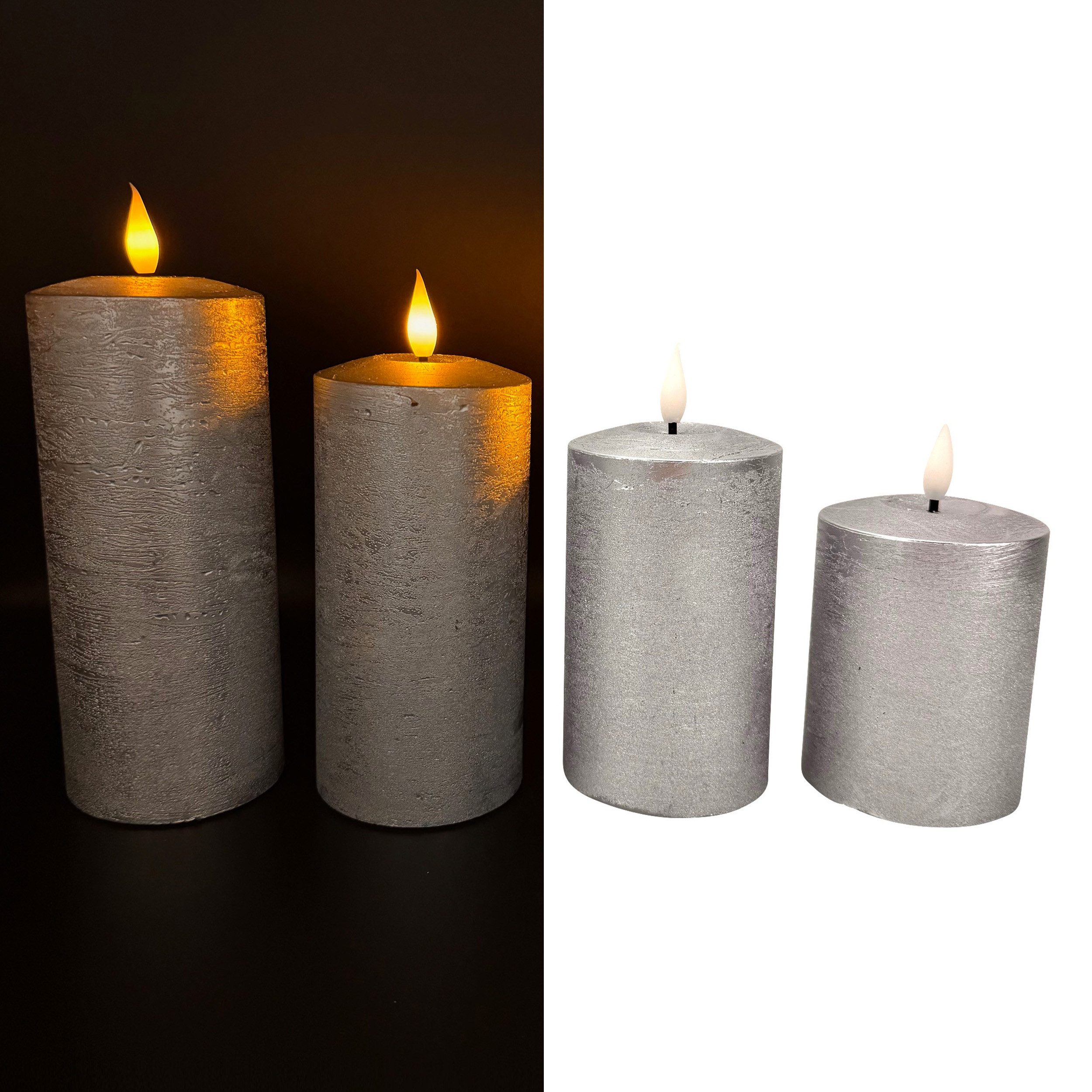 Online-Fuchs LED-Kerze - 4 metallic Декоративные светильники mit Touch-Funktion und 6-Stunden Timer, Set (Silberblau, Champagner, Rot, Weiß & Berry, realistische Свечиflamme), aus Echtwachs gefertigt - 546