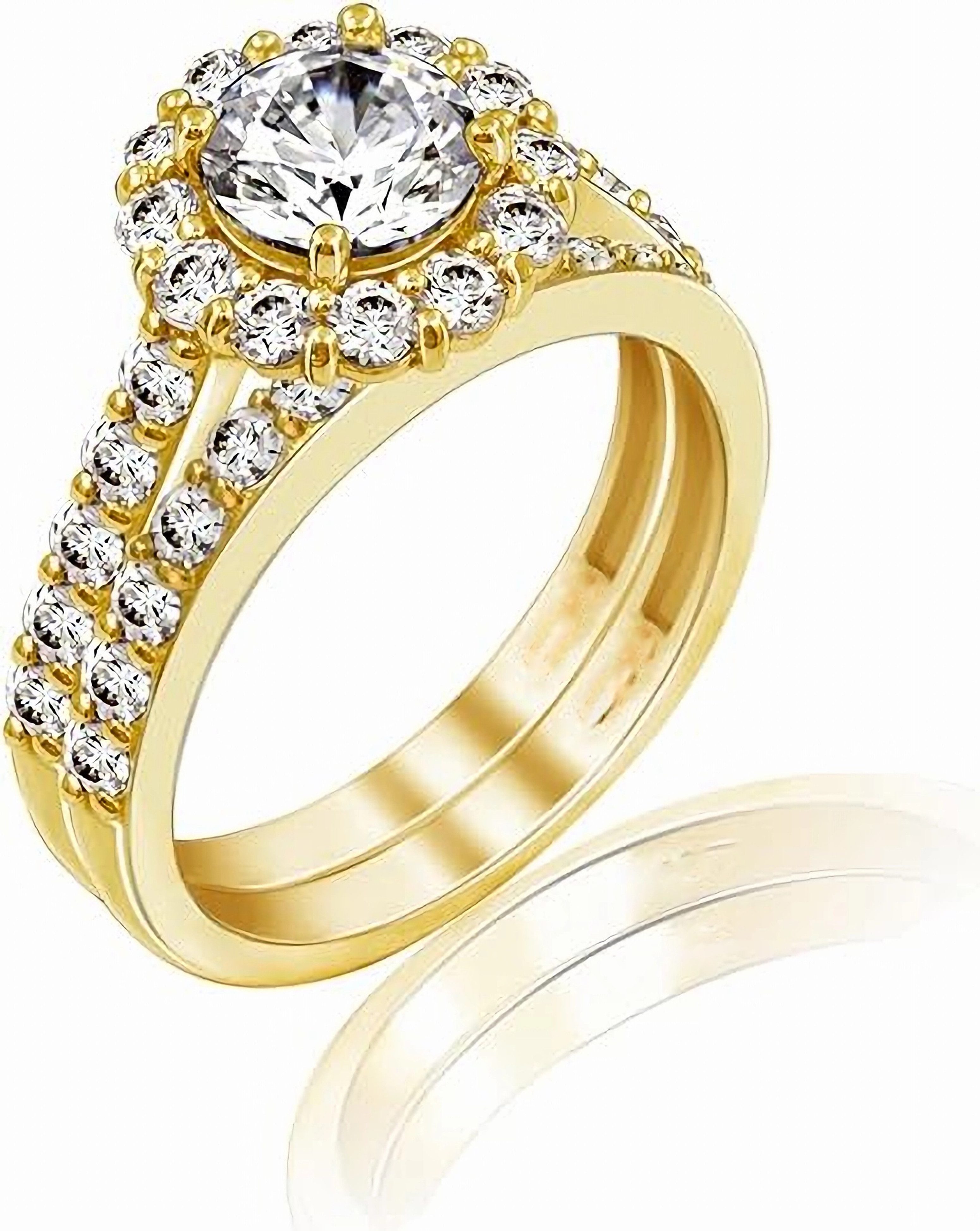 Jumpeak Verlobungsring 1ct-Rundschliff Labordiamant Verlobungsring 585er Gold,Ehering, D, VS1, 3EX, Pavé-Fassung – perfektes Geschenk für die Liebste