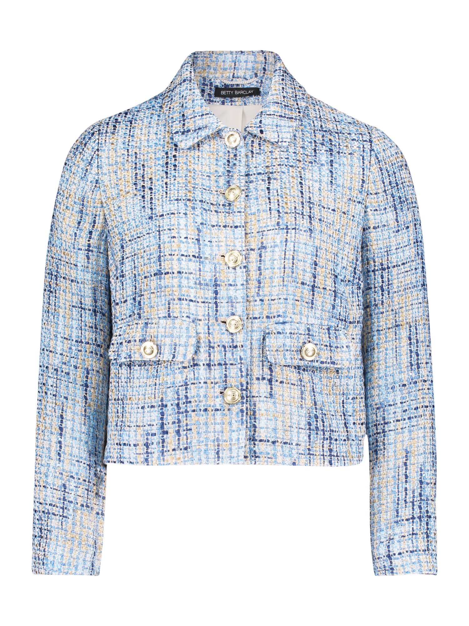 Betty Barclay Jackenblazer blau,Elegant,Polyacryl,Meliert,Hemdblusenkragen,Lang,Gerade