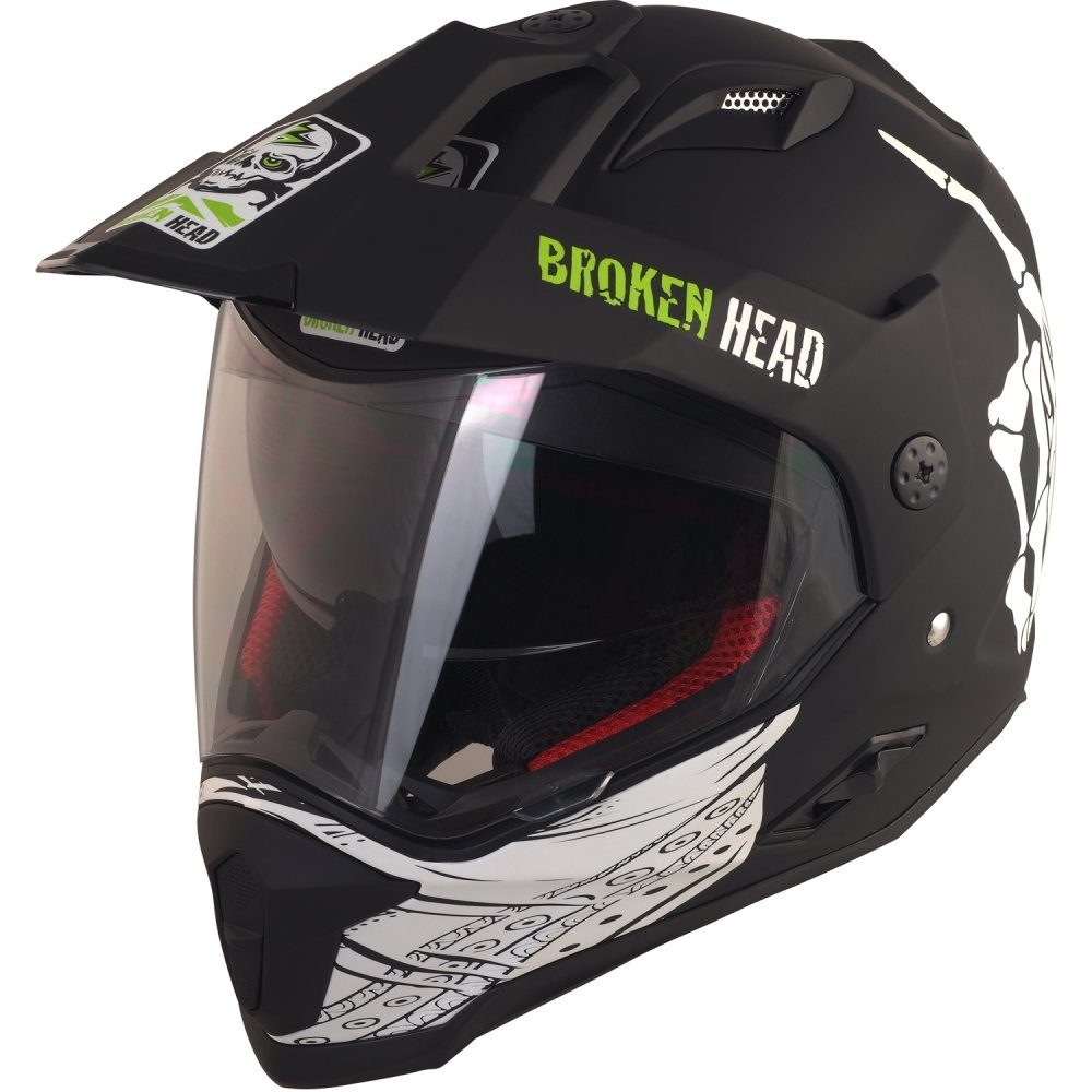 Broken Head Motorradhelm Street Rebel grün Enduro, inkl. Sonnenblende