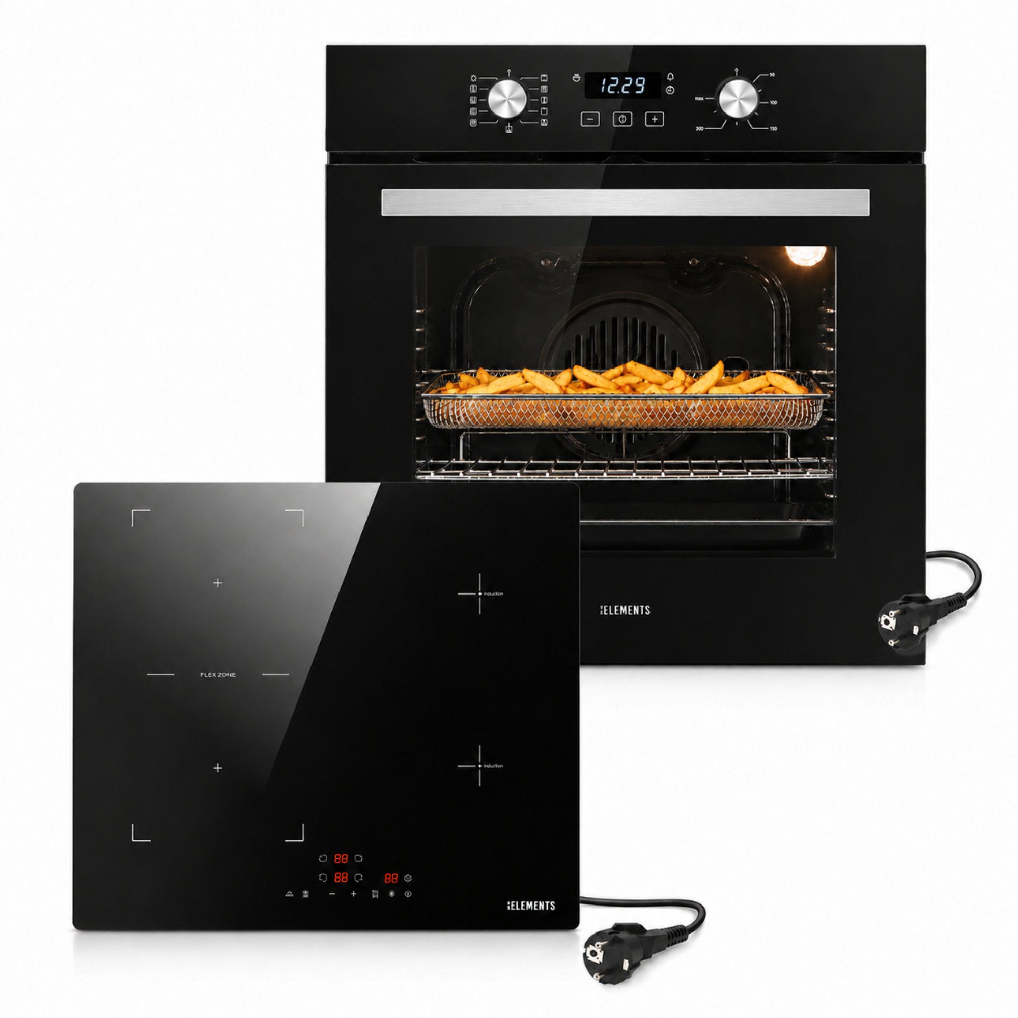KB Elements Backofen-Set Einbaubackofen 60 cm mit 4-Zonen Induktionskochfeld 60cm, AQUA CLEAN, Herdset mit Air Fry, Flexzone und einfacher Installation