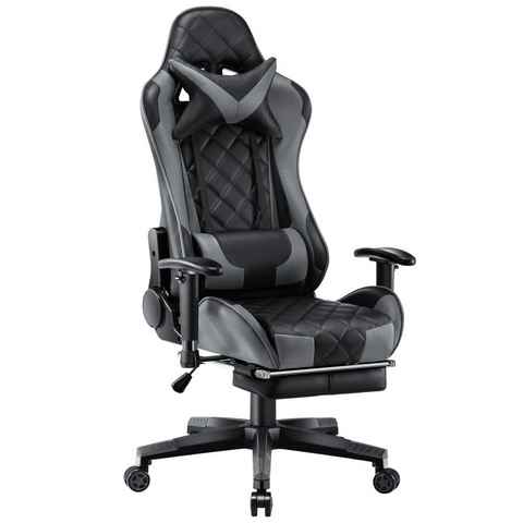 Mucola Gaming Chair Gamingstuhl 140kg Chefsessel 4fach verstellbare Armlehnen Fußstütze (Stück, 3 St), 4 fach verstellbare Armlehnen Fußstütze Nackenkissen