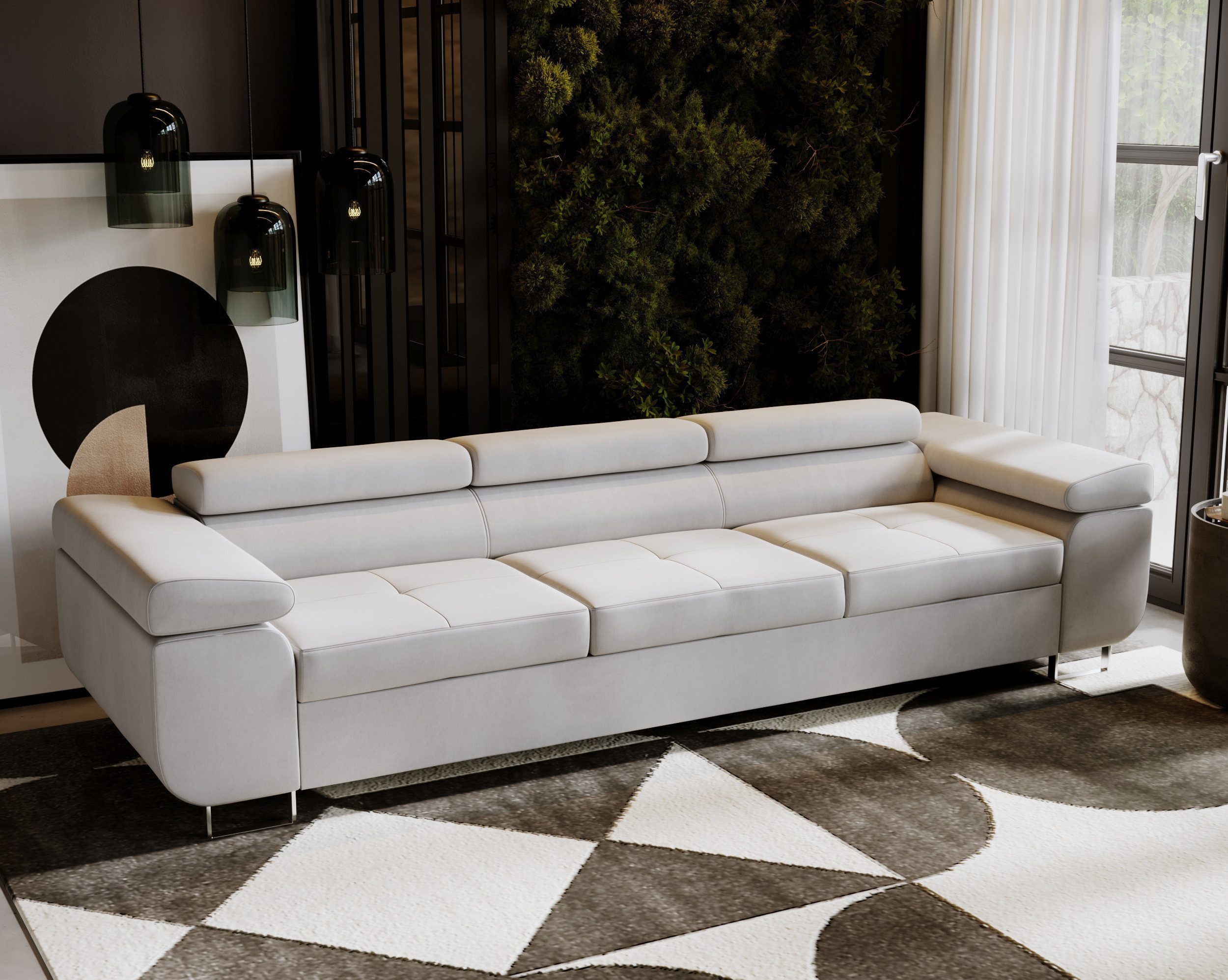 Goldstoff 3-Sitzer VENUS Schlafsofa, Ausziehsofa mit Bettkasten, verstellbare Kopfstützen, Coach - Sofa mit Schlaffunktion, mit Relaxfunktion