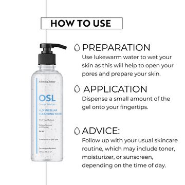 OSL Omega Skin Lab Augen-Make-up-Entferner OSL H2O Mizellen-Reinigungswasser 200 ml, täglicher Gesichtsreiniger m