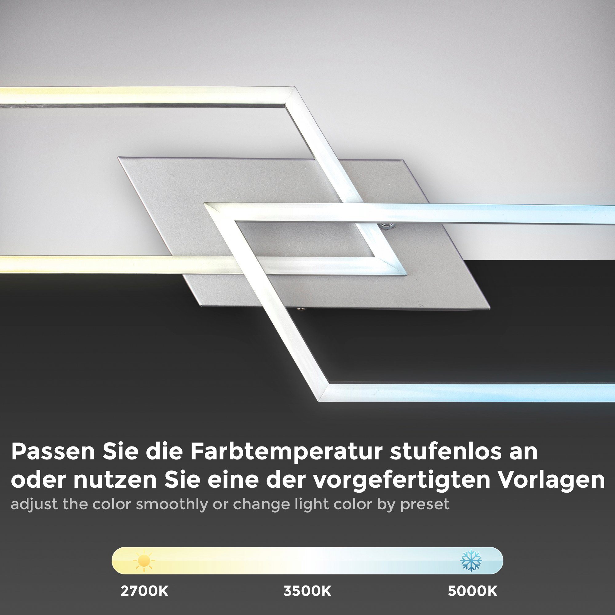 B.K.Licht LED LED-Deckenlampe, Farbtemperatur LED Alu über Deckenleuchte CCT Dimmbar, Schwenkbar, wählbar, fest integriert, - kaltweiß, Timer, 40W, mit Nachtlichtfunktion, warmweiß Fernbedienung, - Frame Fernbedienung, BK_FR1293