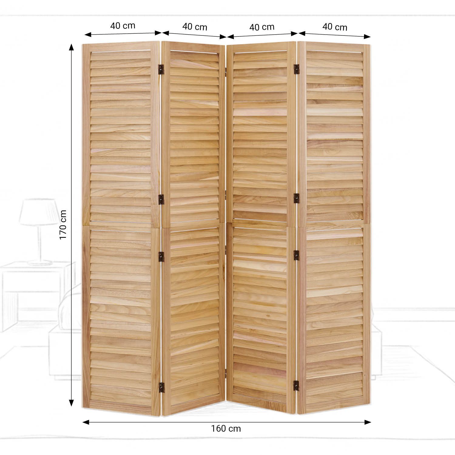 Homestyle4u Paravent Raumteiler Indoor Holz 4-tlg Trennwand Sichtschutz faltbar (4-teilig)